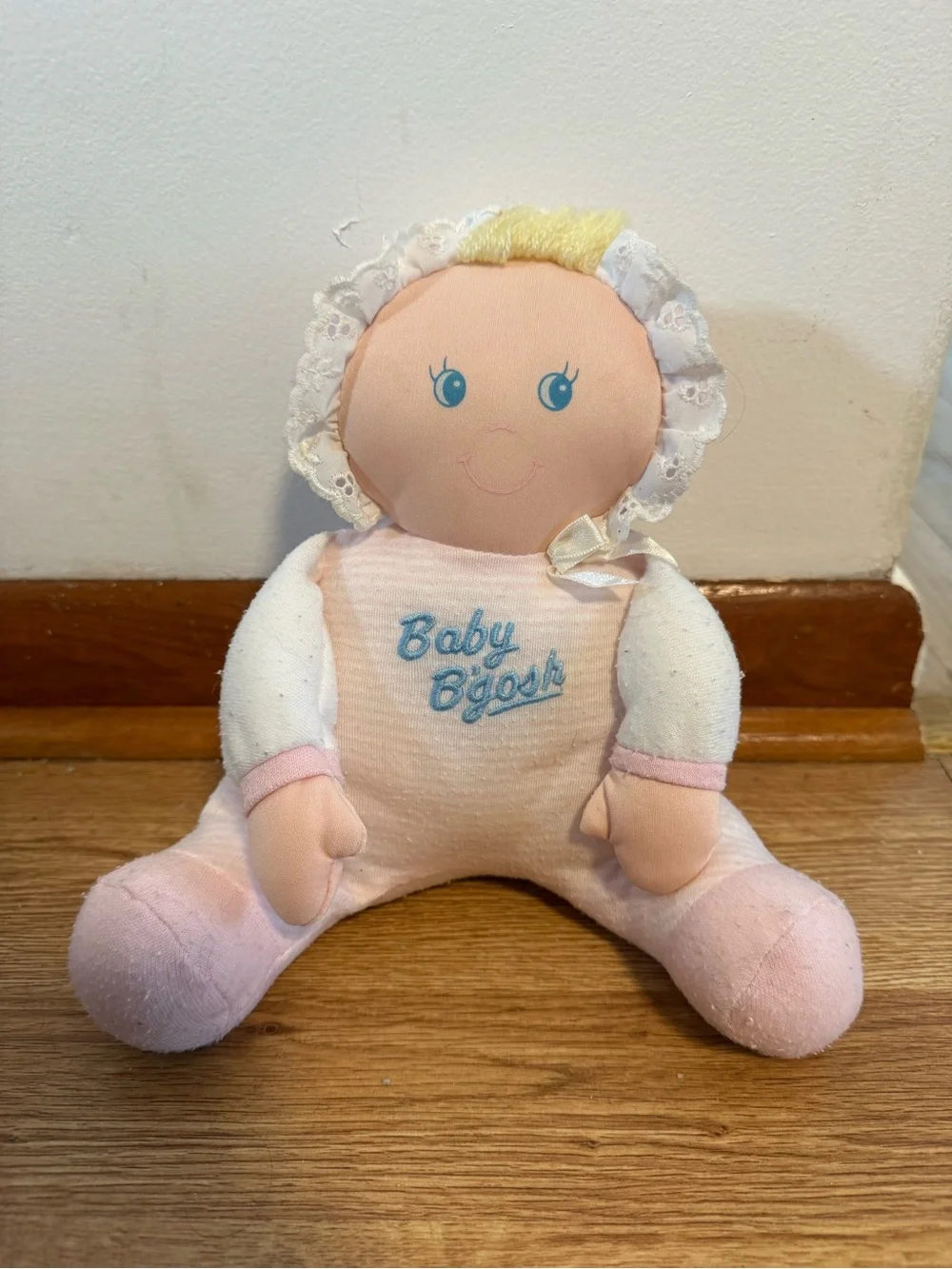 Vintage Y2K Baby Oshkosh B'gosh First Doll Blonde Yarn Hair Lovey 90s Toy Soft